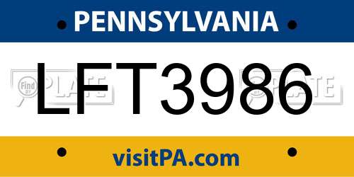 LFT3986 Pennsylvania License Plate