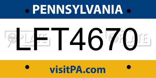 LFT4670 Pennsylvania License Plate
