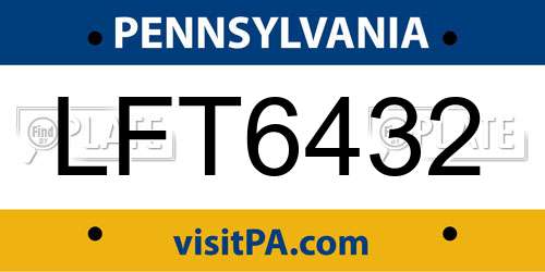 LFT6432 Pennsylvania License Plate
