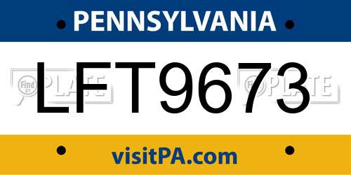 LFT9673 Pennsylvania License Plate