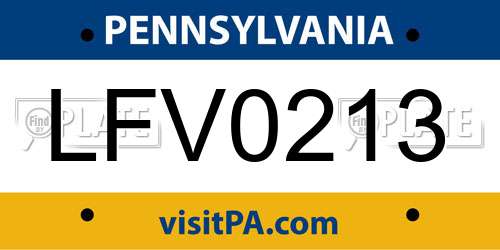 LFV0213 Pennsylvania License Plate