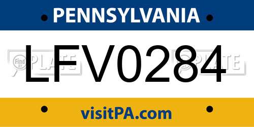 LFV0284 Pennsylvania License Plate