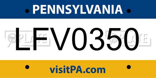 LFV0350 Pennsylvania License Plate