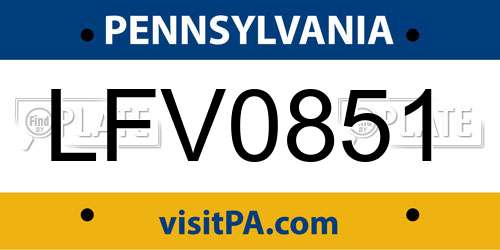 LFV0851 Pennsylvania License Plate