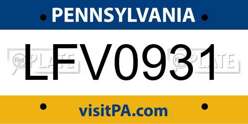 LFV0931 Pennsylvania License Plate