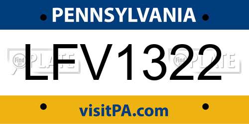 LFV1322 Pennsylvania License Plate