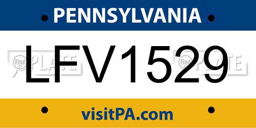 LFV1529 Pennsylvania License Plate