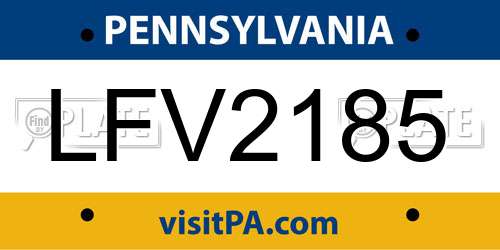 LFV2185 Pennsylvania License Plate