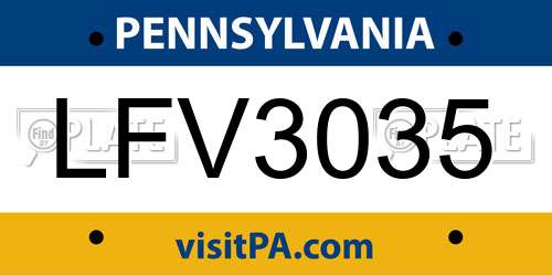 LFV3035 Pennsylvania License Plate