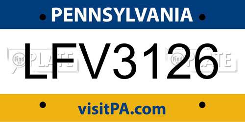 LFV3126 Pennsylvania License Plate