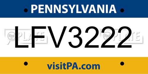 LFV3222 Pennsylvania License Plate