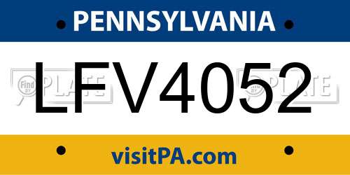 LFV4052 Pennsylvania License Plate