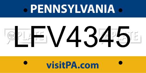 LFV4345 Pennsylvania License Plate