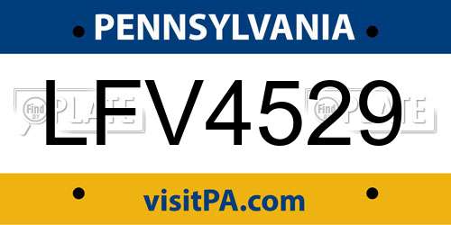 LFV4529 Pennsylvania License Plate