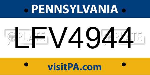 LFV4944 Pennsylvania License Plate