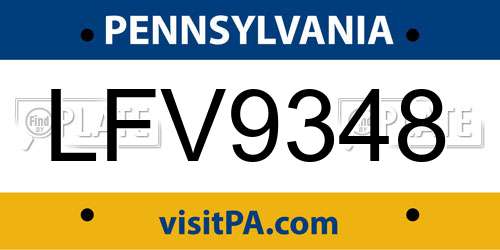 LFV9348 Pennsylvania License Plate