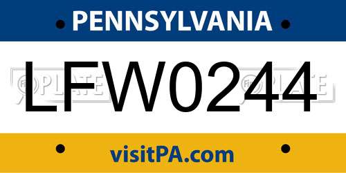 LFW0244 Pennsylvania License Plate