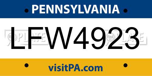 LFW4923 Pennsylvania License Plate