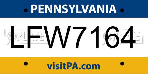 LFW7164 Pennsylvania License Plate