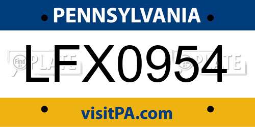 LFX0954 Pennsylvania License Plate