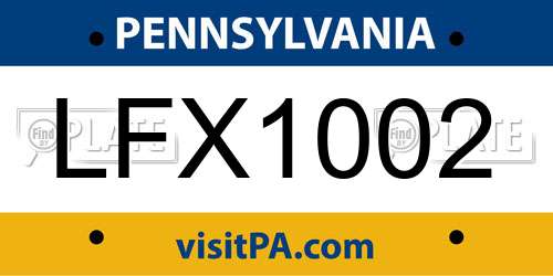 LFX1002 Pennsylvania License Plate