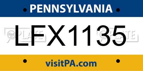 LFX1135 Pennsylvania License Plate