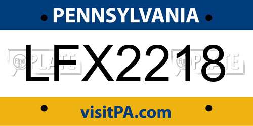 LFX2218 Pennsylvania License Plate