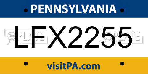 LFX2255 Pennsylvania License Plate