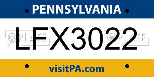 LFX3022 Pennsylvania License Plate