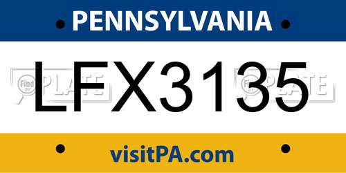 LFX3135 Pennsylvania License Plate
