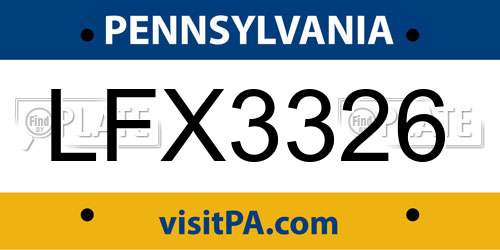 LFX3326 Pennsylvania License Plate