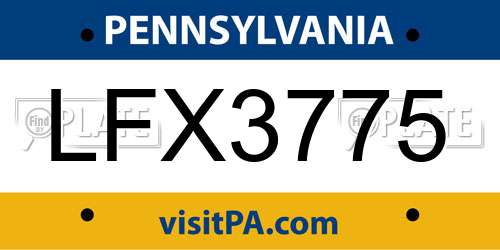LFX3775 Pennsylvania License Plate