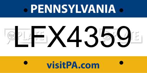 LFX4359 Pennsylvania License Plate