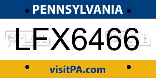 LFX6466 Pennsylvania License Plate