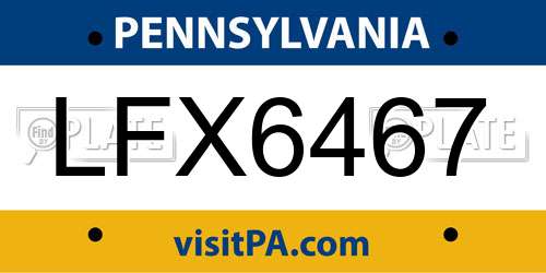 LFX6467 Pennsylvania License Plate