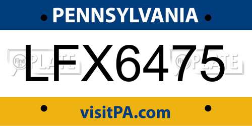 LFX6475 Pennsylvania License Plate