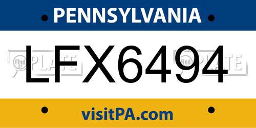LFX6494 Pennsylvania License Plate