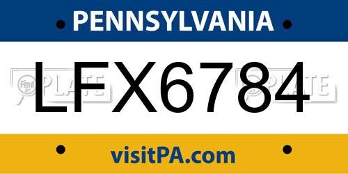 LFX6784 Pennsylvania License Plate