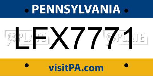 LFX7771 Pennsylvania License Plate