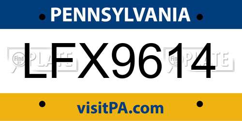 LFX9614 Pennsylvania License Plate