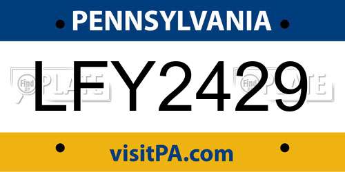 LFY2429 Pennsylvania License Plate