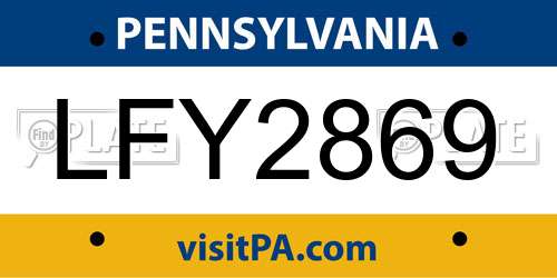 LFY2869 Pennsylvania License Plate