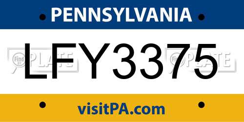 LFY3375 Pennsylvania License Plate
