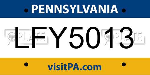 LFY5013 Pennsylvania License Plate