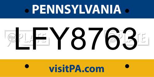 LFY8763 Pennsylvania License Plate