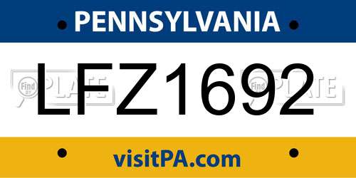 LFZ1692 Pennsylvania License Plate