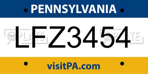 LFZ3454 Pennsylvania License Plate