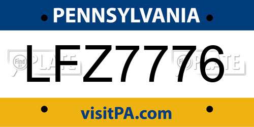 LFZ7776 Pennsylvania License Plate