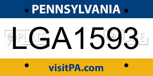 LGA1593 Pennsylvania License Plate