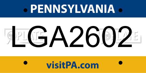 LGA2602 Pennsylvania License Plate